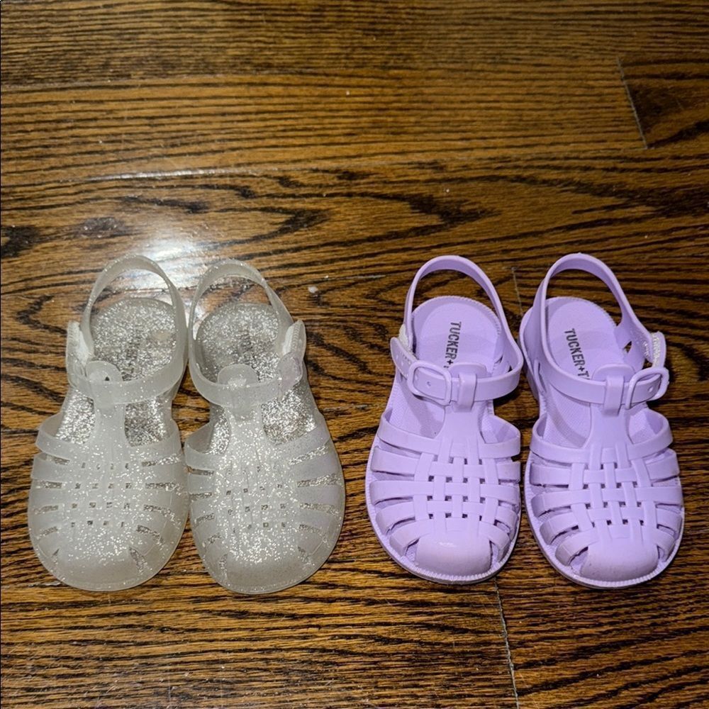 Tucker + Tate Purple & Clear Glitter Jelly with Adjustable Straps Sandal Bundle